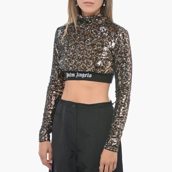 Palm Angels Tops - Palm Angels Leopard Print Sequin Crop Top NWT Size XS